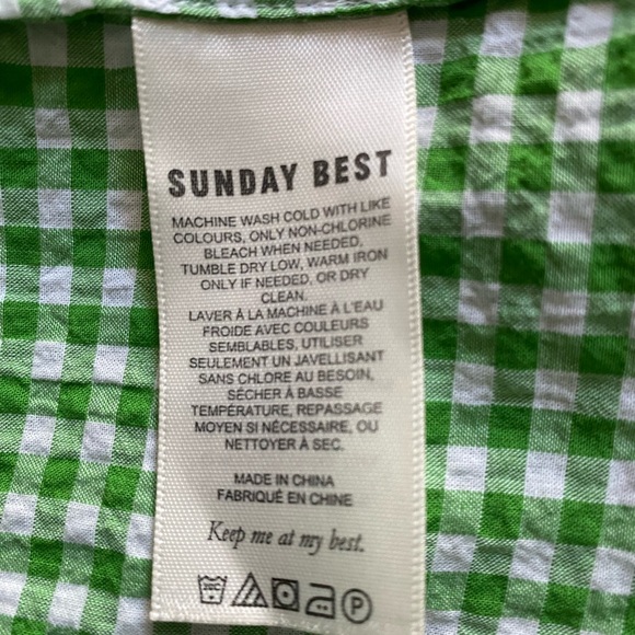 Aritzia Sunday Best Green White Gingham Seersucker Sleeveless Mini Dress Medium - Picture 9 of 9